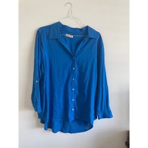 Martha Stewart Collection Blue Linen Blend Button Front Long Sleeve Shirt
